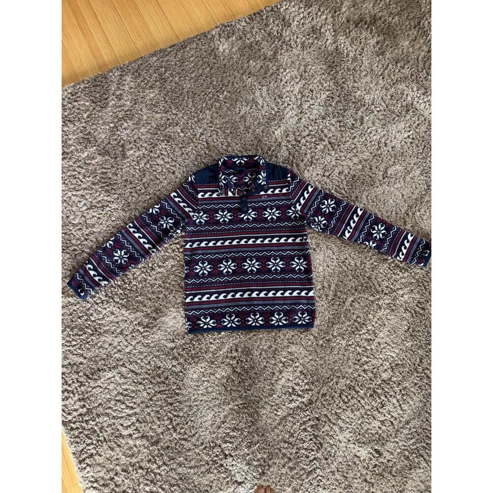 Vineyard Vines Fair Isle Fleece Pullover Sweater XL Boys Collared Navy Red White